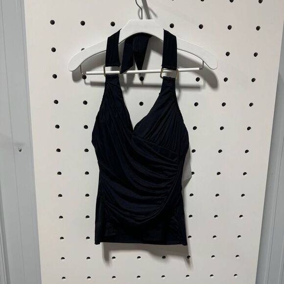 NWT Spanx Black Draped Tankini Swim Size 12 - Picture 1 of 4